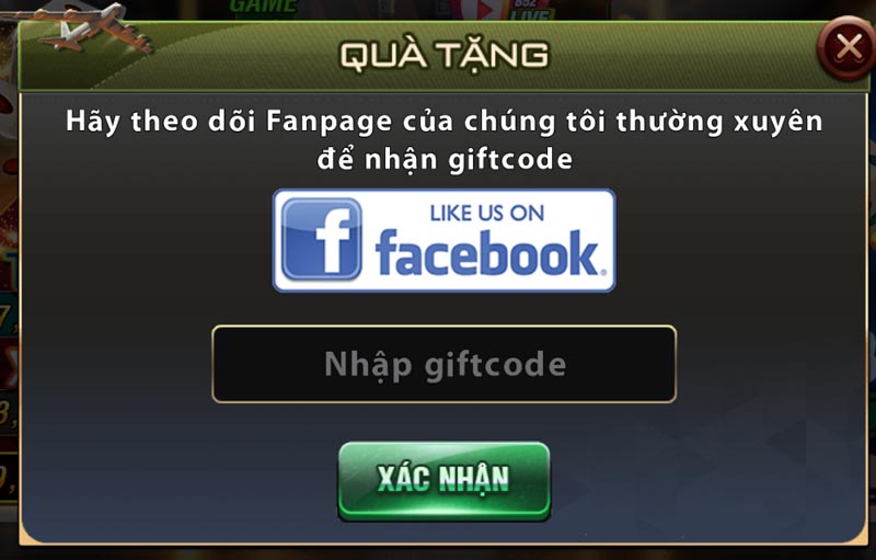 Nhập giftcode được phát từ cổng game B52